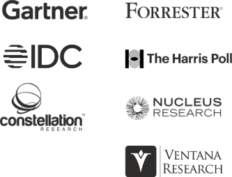 Research Bundle logos True Graphic: Gartner, Constellation, The Harris Poll, Nucleus Research, IDC, Ventana Reseearch, Forrester Logos