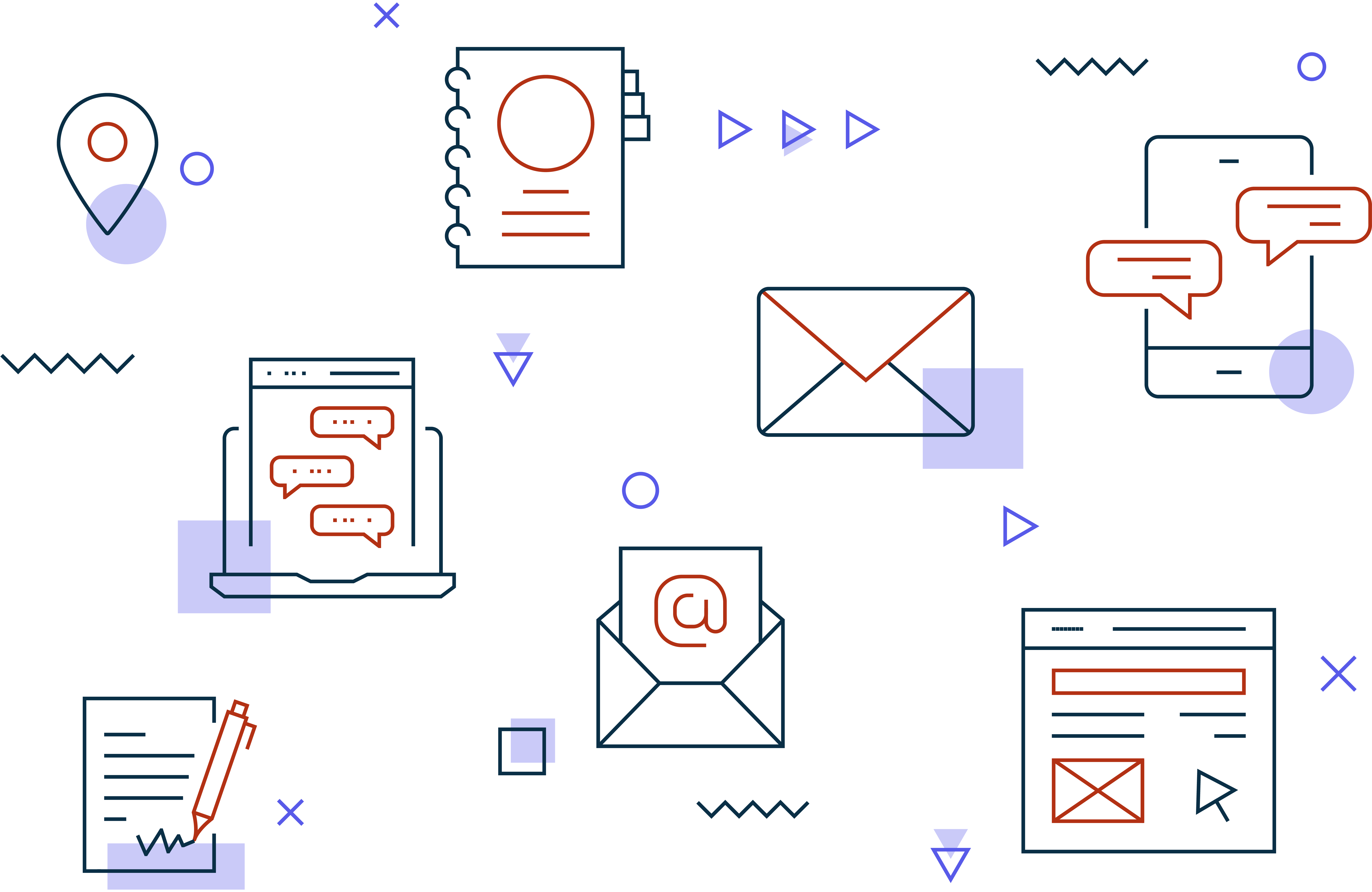 Connect With Us Illustration Illustration of emails, chats, letters showing various ways to communicate